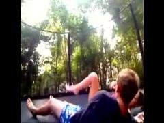 Nice porno category creampie (476 sec). Trampolin sex, amateur couple fucking on trampolin.